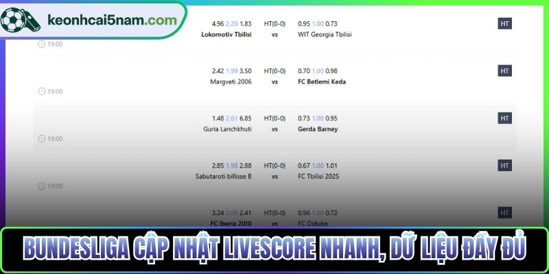 Bundesliga cập nhật livescore nhanh, dữ liệu đầy đủ