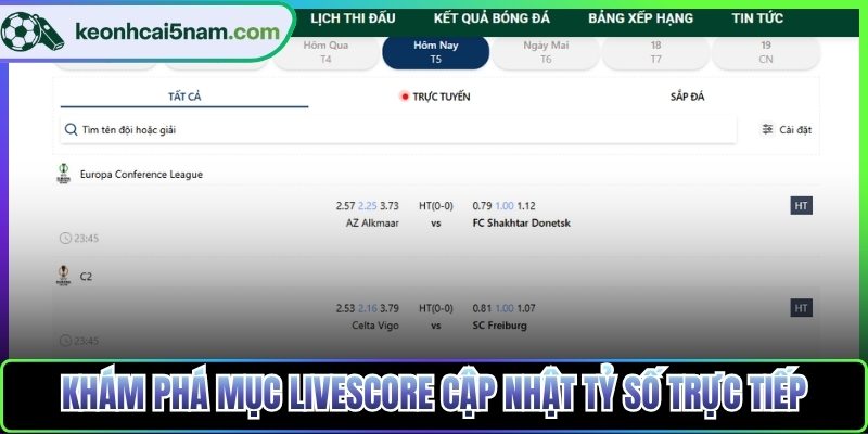 Khám phá mục livescore cập nhật tỷ số trực tiếp